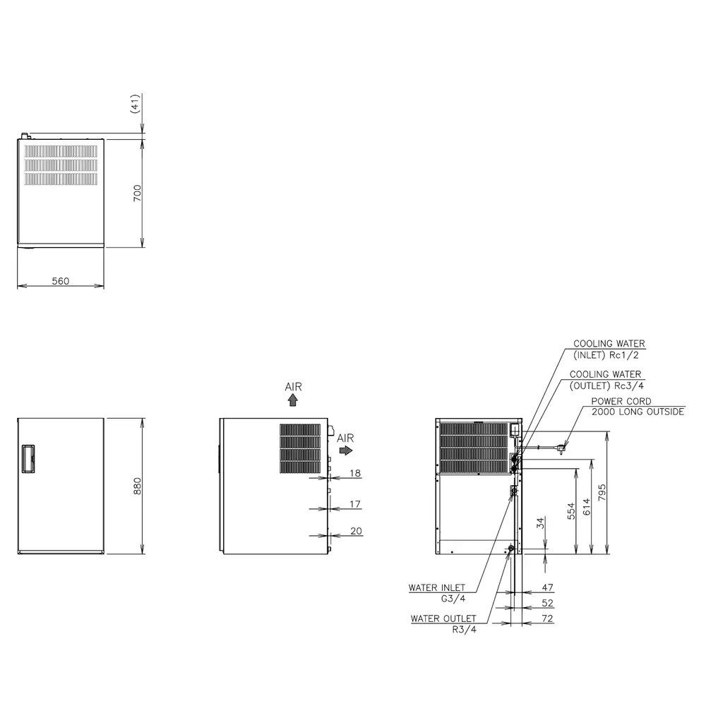 Hoshizaki Ijsblokjesmachine | Im-serie (cube) | Volle Blokjes (17g) | 170kg/24u | Zonder Bunker | Watergekoeld | 560x700x880(h)mm