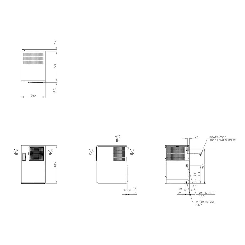 Hoshizaki Ijsblokjesmachine | Im-serie (ultracube) | Volle Blokjes (17g) | 190kg/24u | Zonder Bunker | Luchtgekoeld | 560x700x880(h)mm