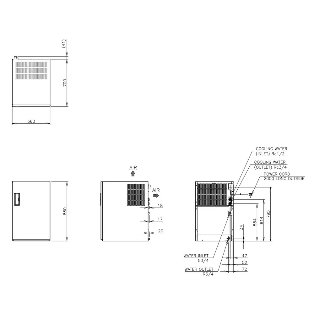 Hoshizaki Ijsblokjesmachine | Im-serie (ultracube) | Volle Blokjes (17g) | 170kg/24u | Zonder Bunker | Watergekoeld | 560x700x880(h)mm
