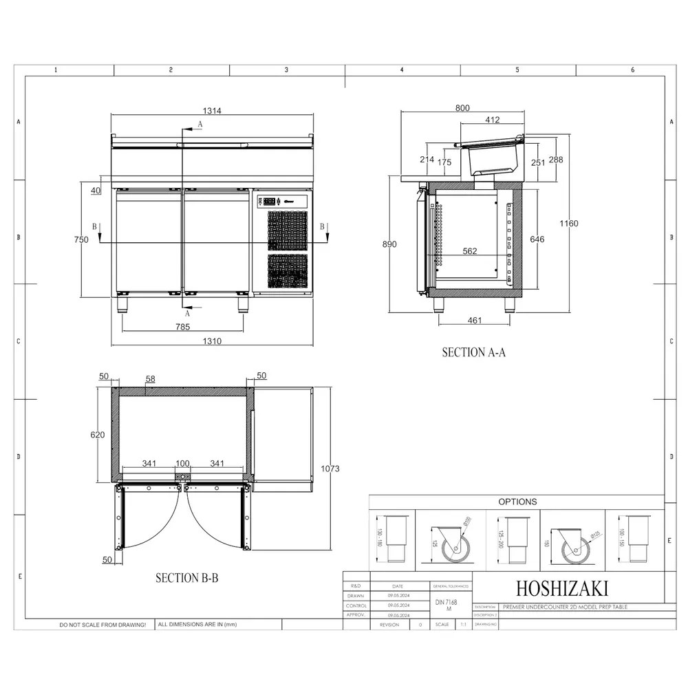 Hoshizaki Saladette | Premier | 301l | 2 Deuren (1/1 Gn) | Boven 7x 1/3 GN | +2°c/+12°c | Geforceerd | Klapdeksel | 1314x800x890/1160(h)mm