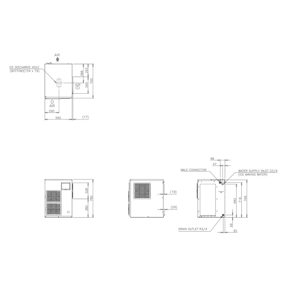 Hoshizaki Schilferijsmachine | Fm-serie | 450kg/24u | Zonder Bunker | Luchtgekoeld | 560x700x780(h)mm