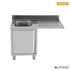 Unninox Spoeltafel | Rvs | 1 Spoelbak (links) + Afdruipvlak | Draaideur + Voorlader | Achteropstand | 1200x700x850(h)mm