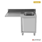 Unninox Spoeltafel | Rvs | 1 Spoelbak (rechts) + Afdruipvlak | Draaideur + Voorlader | Achteropstand | 1200x700x850(h)mm