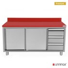 Unninox Snijwerktafel | Rvs/polyethyleen | Schuifdeuren + Laden (rechts) | Diepte 700 | Hoogte 850/900 | Breedte 1400 | Achteropstand