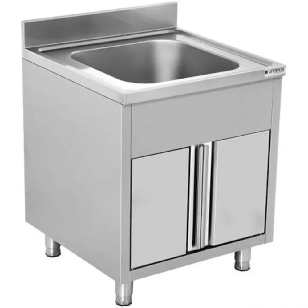 Unninox Spoeltafel Rvs Met Opstaande Rand en Klapdeuren | 1 Kuip | 600x700x850(h)mm