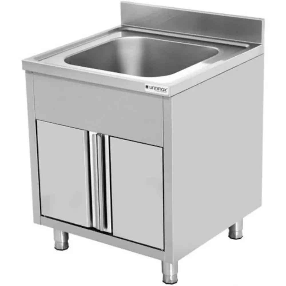 Unninox Spoeltafel Rvs Met Opstaande Rand en Klapdeuren | 1 Kuip | 600x700x850(h)mm