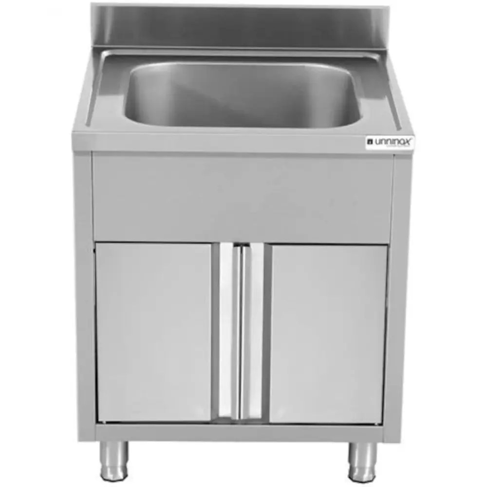 Unninox Spoeltafel Rvs Met Opstaande Rand en Klapdeuren | 1 Kuip | 600x700x850(h)mm