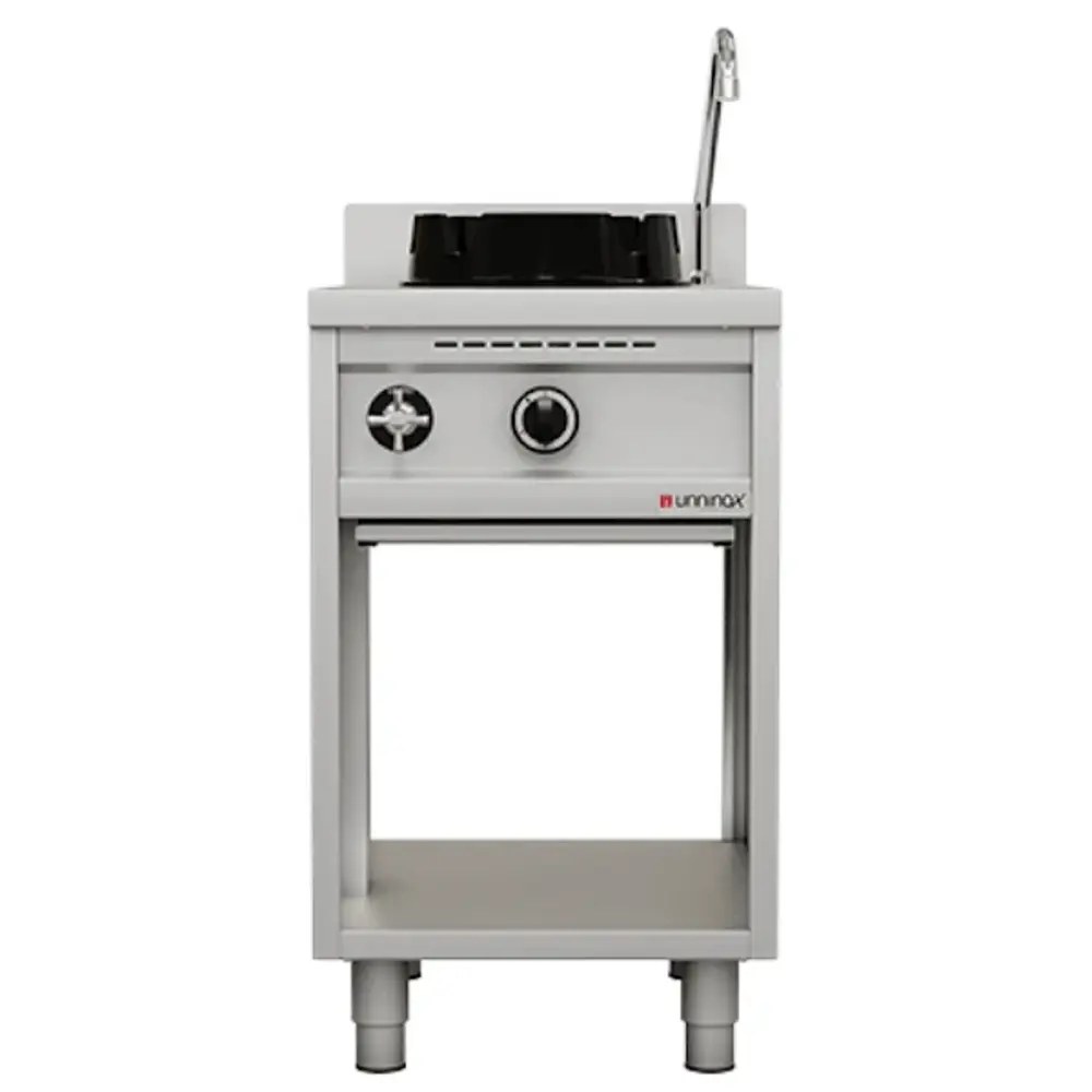 Unninox Wokfornuis | Gas | 1 Brander (15kw) | Waterkraan | Open Onderkast | 500x600x850/1000(h)mm