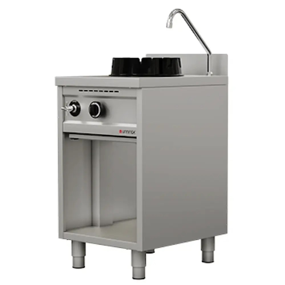 Unninox Wokfornuis | Gas | 1 Brander (15kw) | Waterkraan | Open Onderkast | 500x600x850/1000(h)mm
