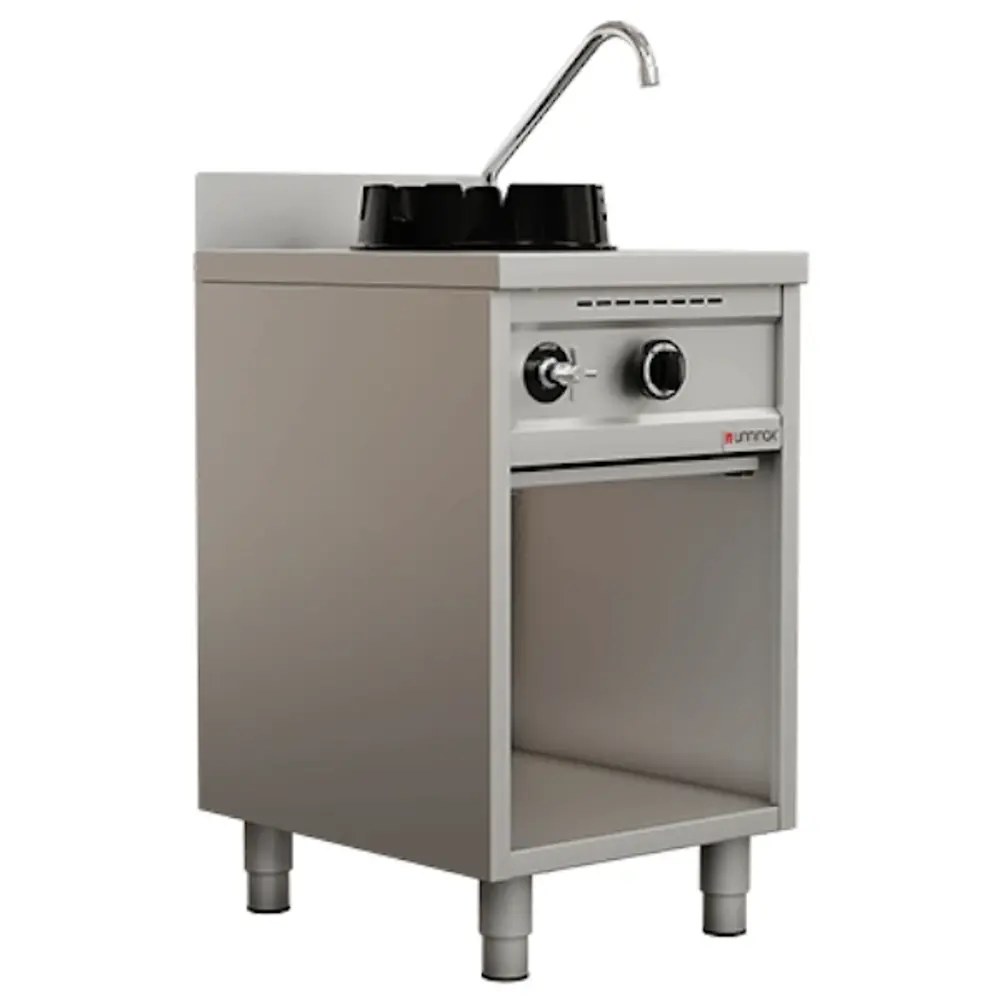 Unninox Wokfornuis | Gas | 1 Brander (15kw) | Waterkraan | Open Onderkast | 500x600x850/1000(h)mm