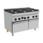 Unni-cooking Fornuis + Oven | 700 Serie | Gas | 6 Branders (4x 6.5kw, 2x 9kw) + 1/1 GN Oven (3.8kw - 400v) | Waakvlam | Neutraal Vak | 1200x700x850/900(h)mm
