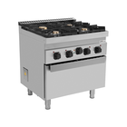 Unni-cooking Fornuis + Oven | 700 Serie | Gas | 4 Branders (3x 6.5kw, 1x 9kw) + 1/1 GN Oven (3.8kw - 400v) | Waakvlam | 800x700x850/900(h)mm