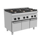 Unni-cooking Fornuis | 700 Serie | Gas | 6 Branders (4x 6.5kw, 2x 9kw) | Waakvlam | 3 Neutrale Vakken | 1200x700x800/900(h)mm