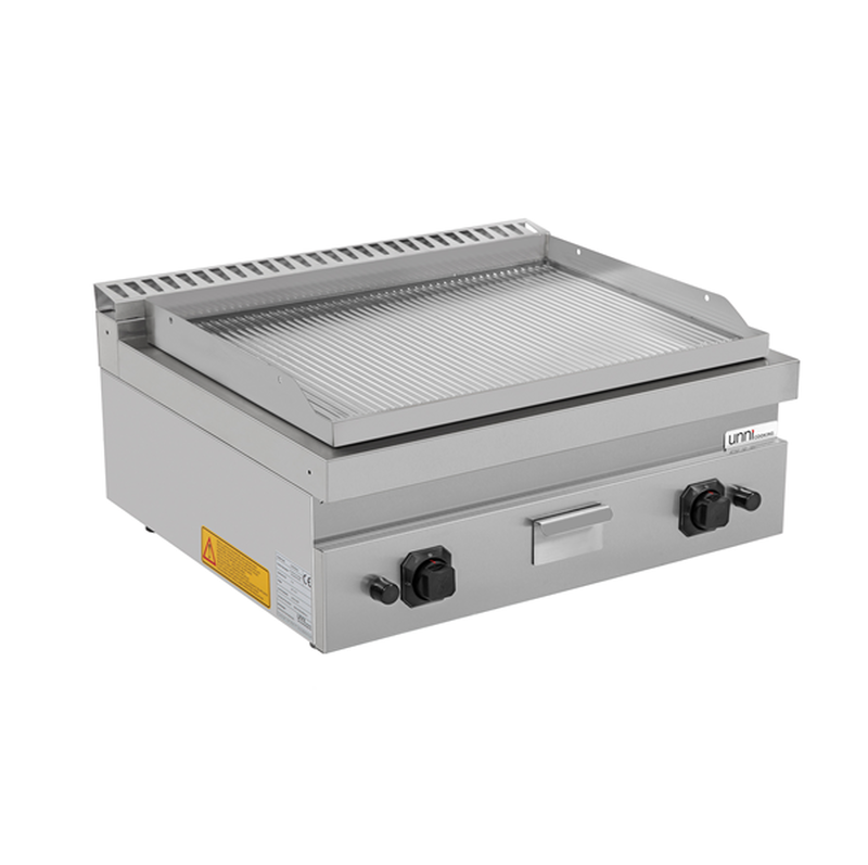 Unni-cooking Bak-/grillplaat | 700 Serie | Gas | Gegroefd Oppervlak 740x565 (verchroomd) | 80°c/300°c | 13kw | Piëzo Ontsteking | 800x700x300(h)mm