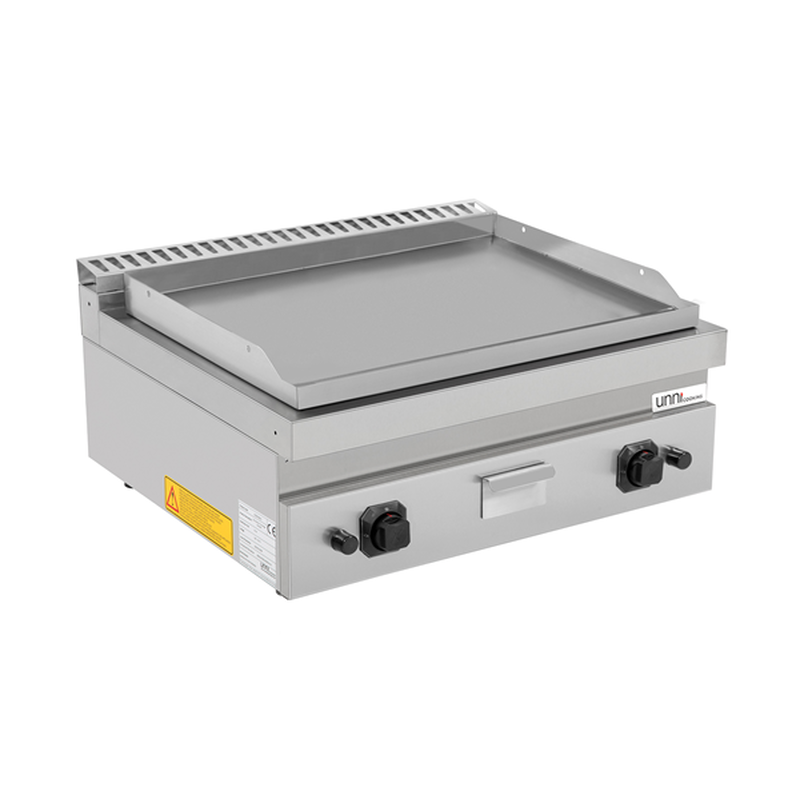 Unni-cooking Bak-/grillplaat | 700 Serie | Gas | Glad Oppervlak 740x565 (rvs) | 80°c/300°c | 13kw | Piëzo Ontsteking | 800x700x300(h)mm