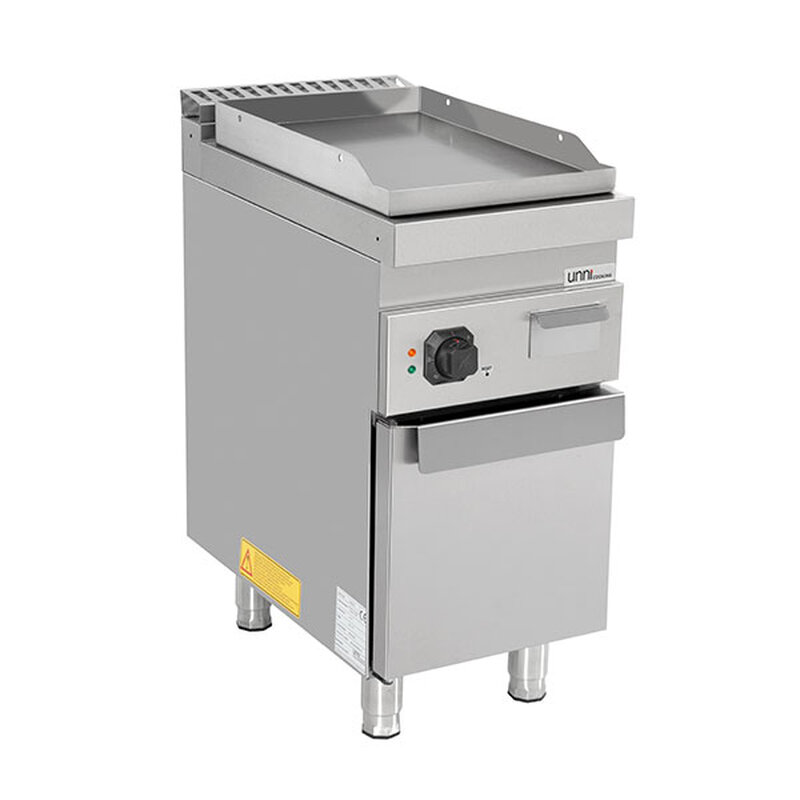 Unni-cooking Bak-/grillplaat | 700 Serie | Elektrisch | Glad Oppervlak 380x565 (rvs) | 100°c/300°c | 4.5kw (400v) | Gesloten Onderkast | 400x700x850/900(h)mm