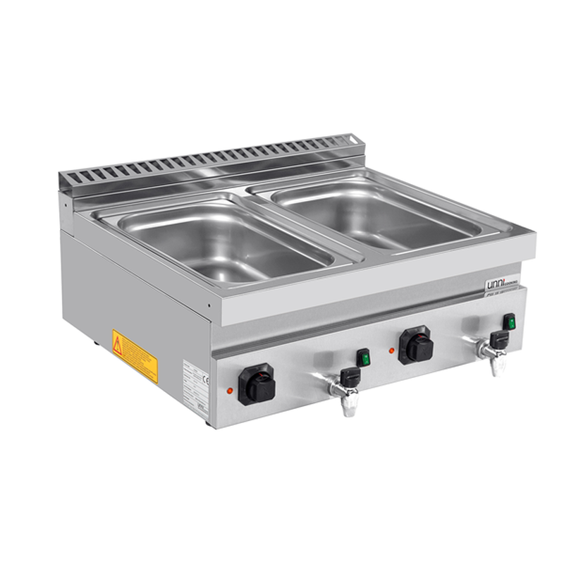 Unni-cooking Bain-marie | 700 Serie | Elektrisch | 2x 1/1 GN | 30°c/90°c | 3kw (230v) | Aftapkranen | 800x700x300(h)mm