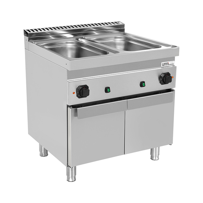 Unni-cooking Bain-marie | 700 Serie | Elektrisch | 2x 1/1 GN | 3kw (230v) | Aftapkraan | Gesloten Onderkast | 800x700x850/900(h)mm