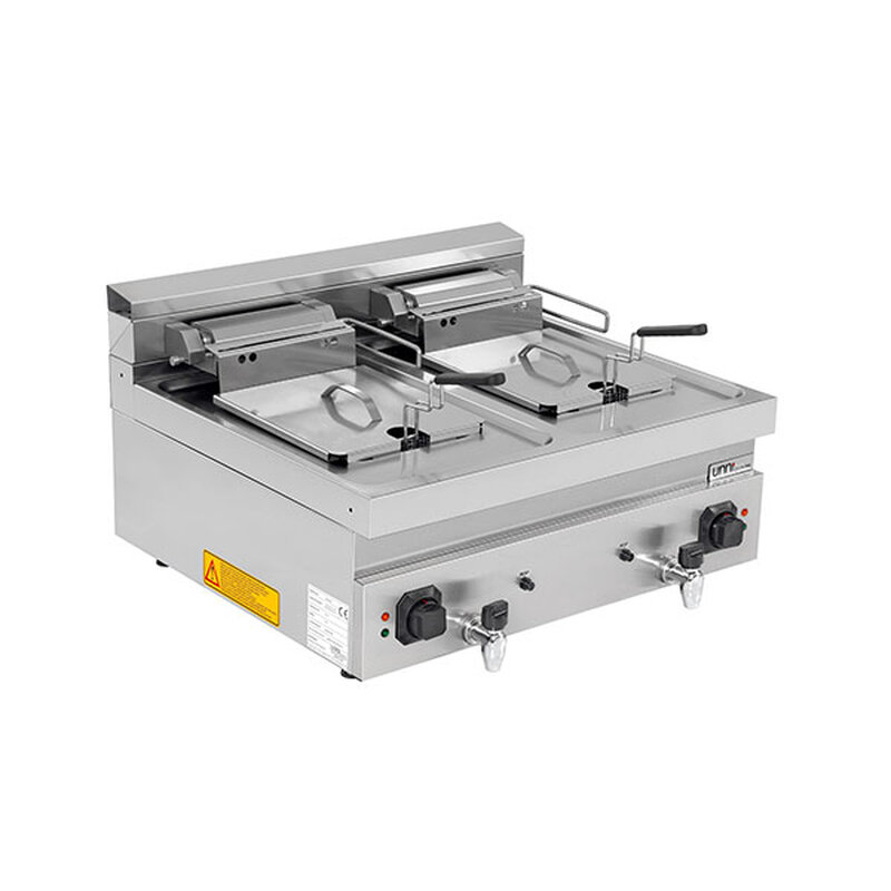 Unni-cooking Friteuse | 700 Serie | Elektrisch | 12+12l | 100°c/180°c | 18kw (400v) | Aftapkranen | 800x700x370(h)mm