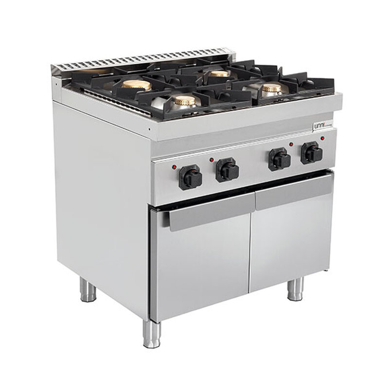 Unni-cooking Fornuis | 700 Serie | Gas | 4 Branders (3x 6.5kw, 1x 9 Kw) | Waakvlam | 800x700x850/900(h)mm