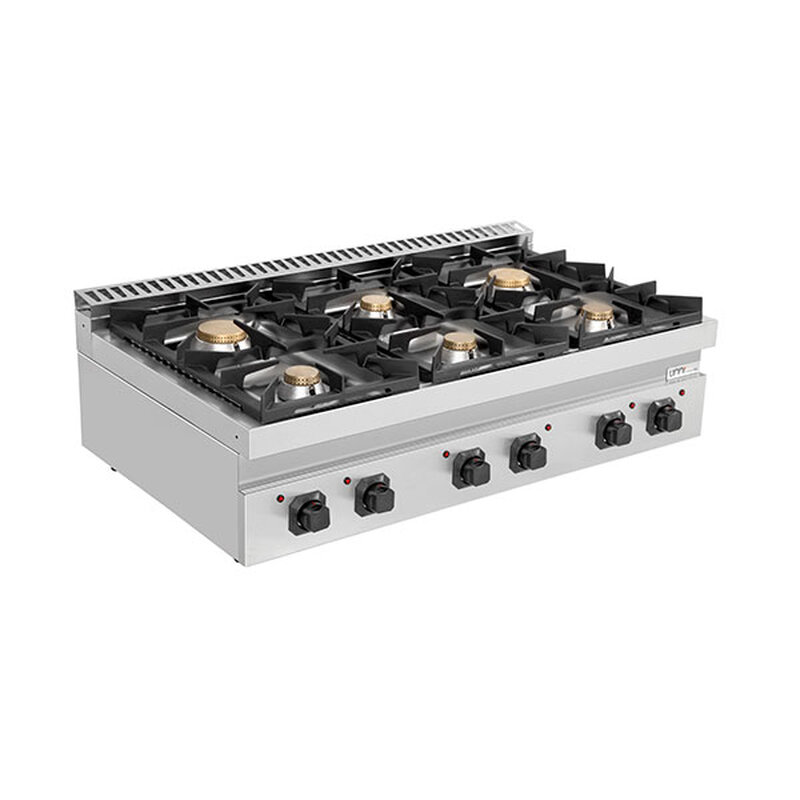 Unni-cooking Fornuis | 700 Serie | Gas | 6 Branders (3x 6.5kw, 3x 9kw) | Waakvlam | 1200x700x350(h)mm