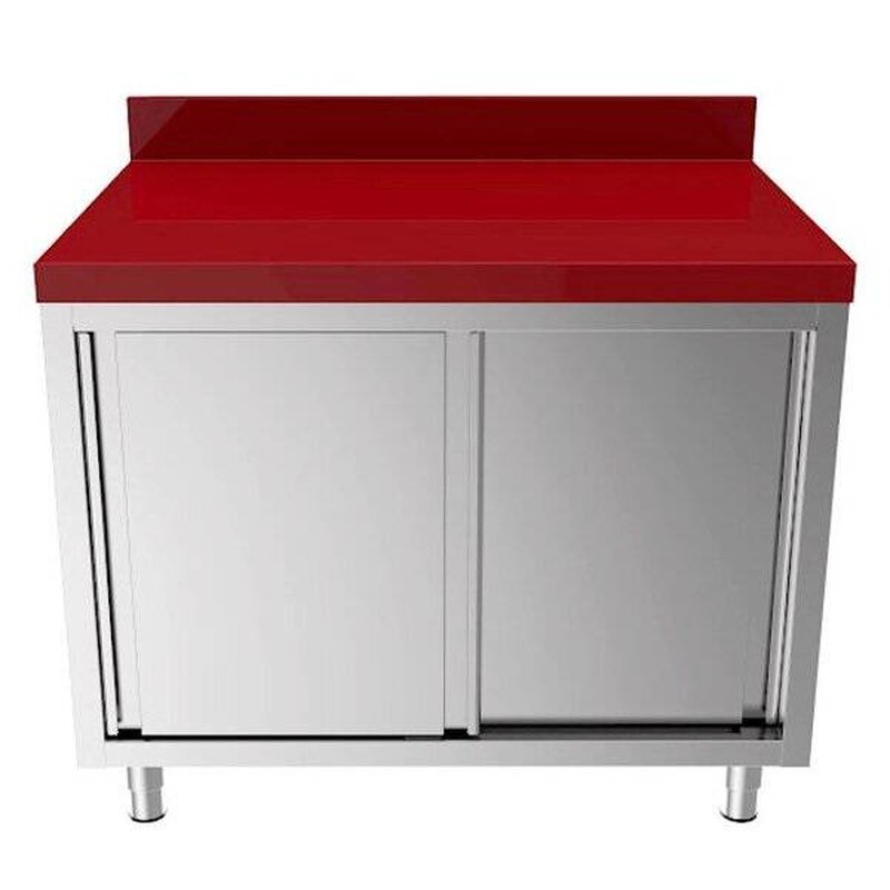 Unninox Snijwerktafel | Rvs/polyethyleen | Schuifdeuren | Diepte 700 | Hoogte 850/900 | Breedte 1500 | Achteropstand