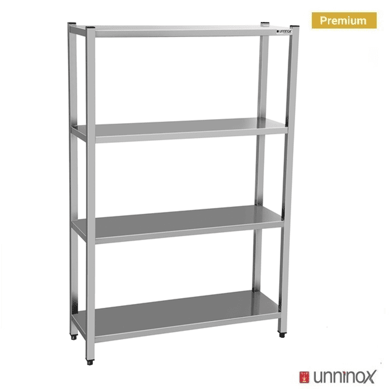 Unninox Voorraadrek | Rvs | 4 Schappen | Diepte 400 | Hoogte 1800 | Breedte 1200 | Zelfmontage