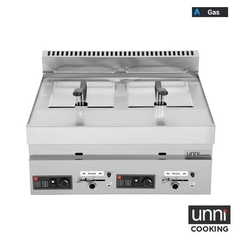 Unni-cooking Friteuse | 650 Serie | Gas | 8+8l | 90°c/190°c | 13kw | Aftapkranen | 700x650x350/540(h)mm