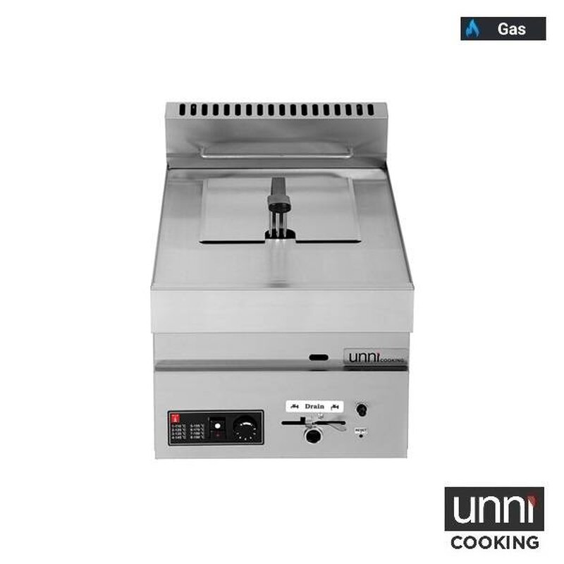Unni-cooking Friteuse | 650 Serie | Gas | 8L | 90°c/190°c | 6.5kw | Aftapkraan | 400x650x350/540(h)mm