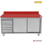 Unninox Snijwerktafel | Rvs/polyethyleen | Schuifdeuren + Laden (links) | Diepte 700 | Hoogte 850/900 | Breedte 1200 | Achteropstand