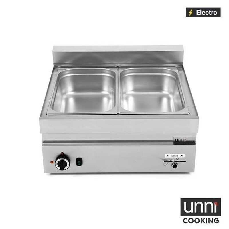 Unni-cooking Bain-marie | 650 Serie | Elektrisch | 2x 1/1 GN | 30°c/90°c | 2.4kw (230v) | Aftapkraan | 700x650x300(h)mm