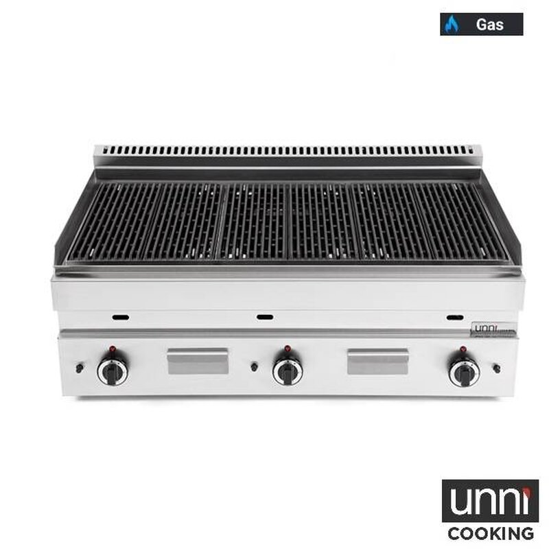 Unni-cooking Lavasteengrill | 650 Serie | Gas | Oppervlak 990x500 (gietijzer) | 80°c/300°c | 16.5kw | Piëzo Ontsteking | 1100x650x300/540(h)mm