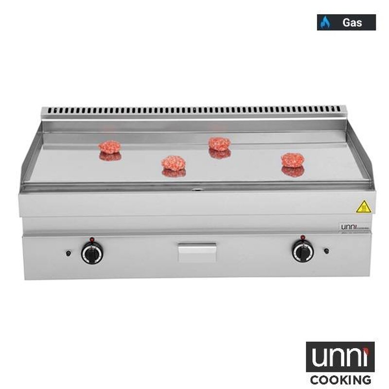 Unni-cooking Bak-/grillplaat | 650 Serie | Gas | Glad Oppervlak 1100x550 (verchroomd) | 80°c/300°c | 12kw | Piëzo Ontsteking | 1100x650x300/540(h)mm
