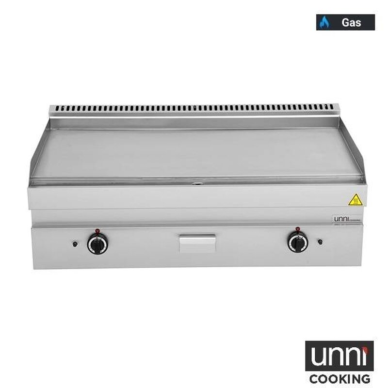 Unni-cooking Bak-/grillplaat | 650 Serie | Gas | Glad Oppervlak 1100x550 (rvs) | 80°c/300°c | 12kw | Piëzo Ontsteking | 1100x650x300/540(h)mm