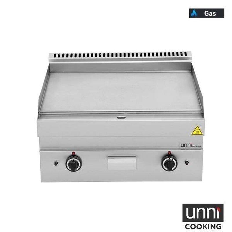 Unni-cooking Bak-/grillplaat | 650 Serie | Gas | Glad Oppervlak 700x550 (rvs) | 80°c/300°c | 11.5kw | Piëzo Ontsteking | 1100x650x300/540(h)mm
