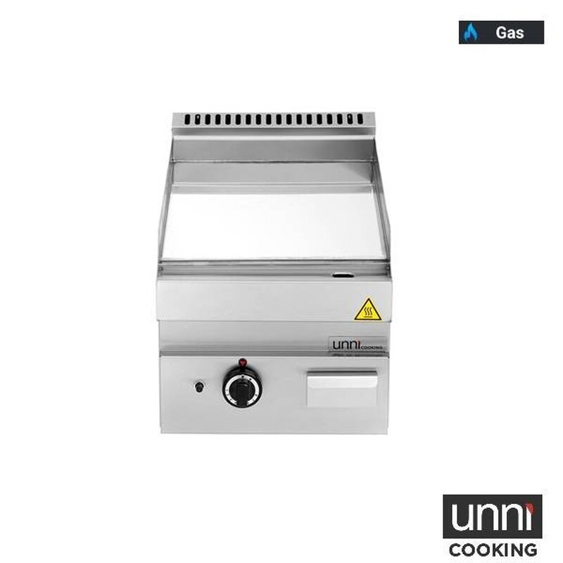 Unni-cooking Bak-/grillplaat | 650 Serie | Gas | Glad Oppervlak 400x550 (verchroomd) | 80°c/300°c | 5.7kw | Piëzo Ontsteking | 400x650x300/540(h)mm
