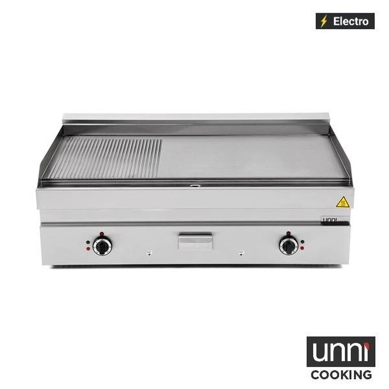 Unni-cooking Bak-/grillplaat | 650 Serie | Elektrisch | Glad/gegroefd Oppervlak 1100x550 (rvs) | 50°c/300°c | 13.5kw (400v) | 1100x650x300/540(h)mm