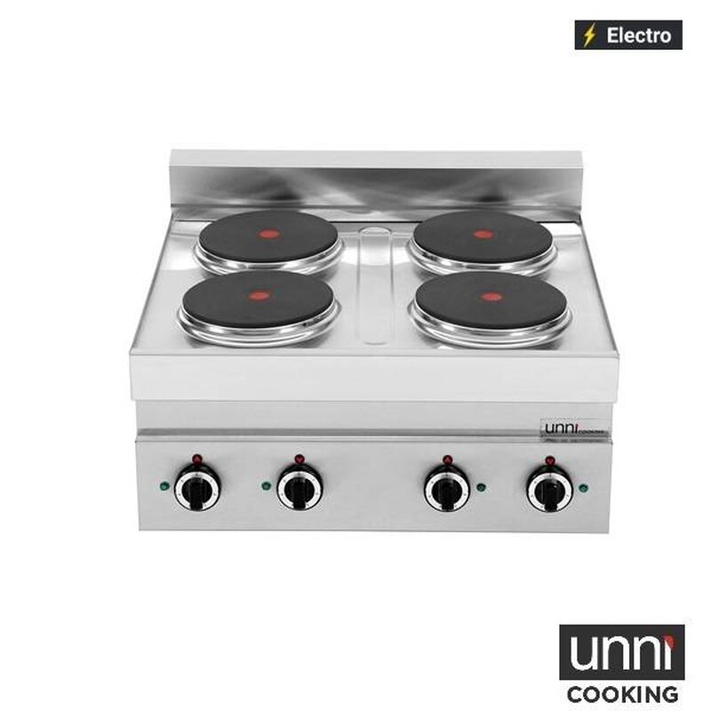 Unni-cooking Fornuis | 650 Serie | Tafelmodel | Elektrisch | 4 Kookpunten | 10.4kw (400v) | 700x650x300/540(h)mm