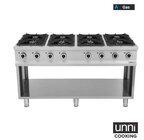 Unni-cooking Fornuis | Gas | 8 Branders (8x 6.5kw) | Waakvlam | Open Onderkast | 1460x700x850(h)mm