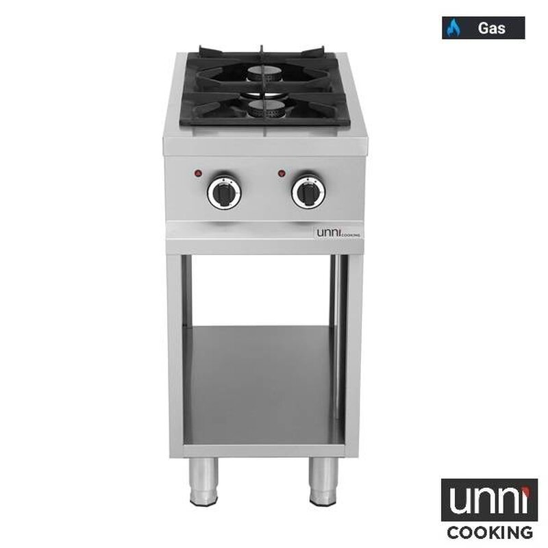 Unni-cooking Fornuis | Gas | 2 Branders (2x 6.5kw) | Waakvlam | Open Onderkast | 400x700x850/900(h)mm