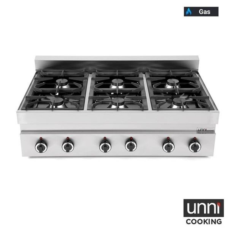 Unni-cooking Fornuis | 650 Serie | Tafelmodel | Gas | 6 Branders | 6x 6.5kw | 1100x650x300/540(h)mm