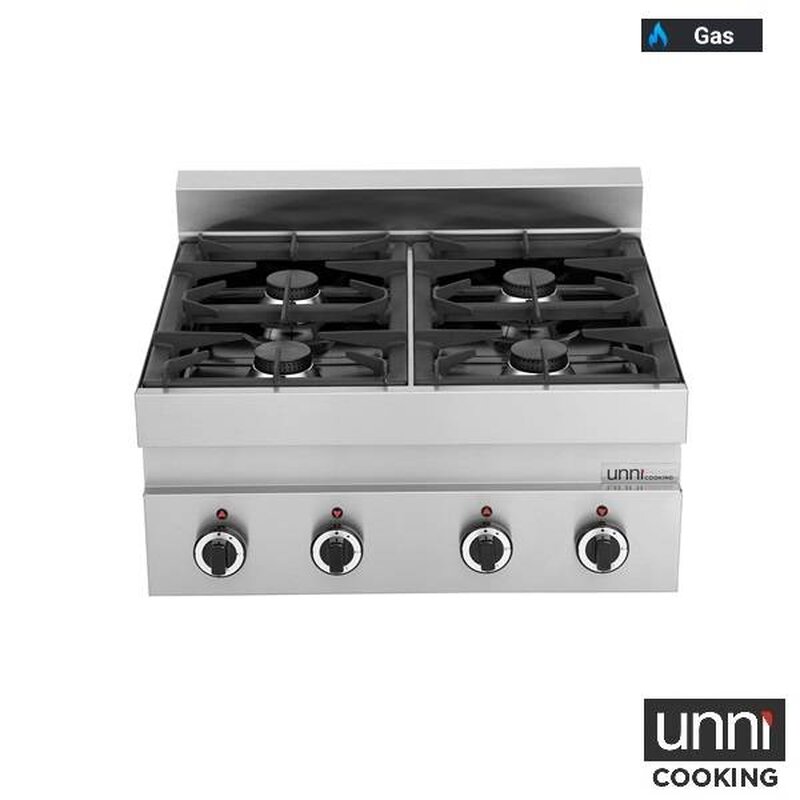 Unni-cooking Fornuis | 650 Serie | Tafelmodel | Gas | 4 Branders | 4x 6.5kw | 700x650x300/540(h)mm