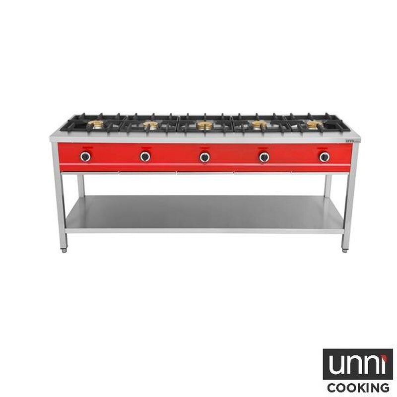 Unni-cooking Pannenkoekenfornuis | Gas | 5 Branders | 5x 8kw | Bodemschap | 2000x600x850/900(h)mm