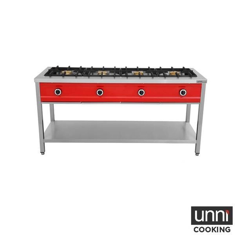 Unni-cooking Pannenkoekenfornuis | Gas | 4 Branders | 4x 8kw | Bodemschap | 1685x600x850/900(h)mm