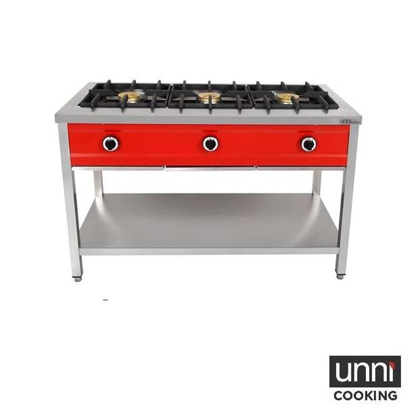 Unni-cooking Pannenkoekenfornuis | Gas | 3 Branders | 3x 8kw | Bodemschap | 1290x600x850/900(h)mm