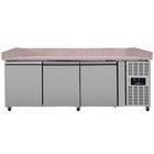 Unnicool Pizzawerkbank | 580l | 3 Deuren (en600x400) | +2°c/+8°c | Geforceerd | Wielen (geremd) | 2020x800x850/990(h)mm
