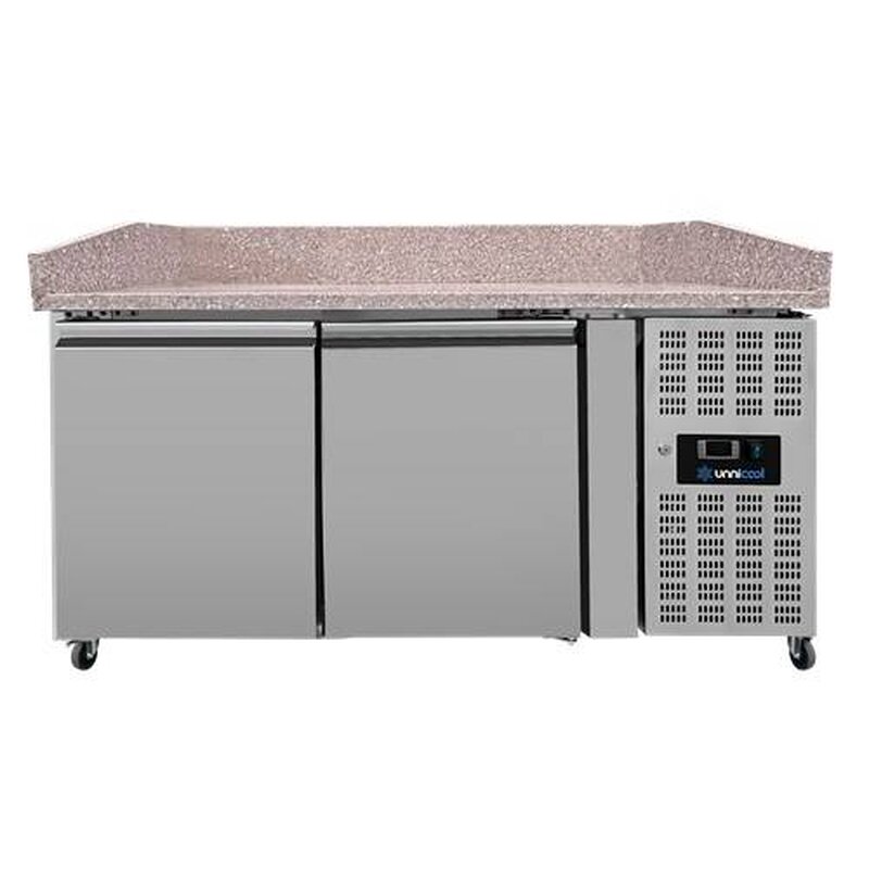 Unnicool Pizzawerkbank | 390l | 2 Deuren (en600x400) | +2°c/+8°c | Geforceerd | Wielen (geremd) | 1510x800x850/990(h)mm
