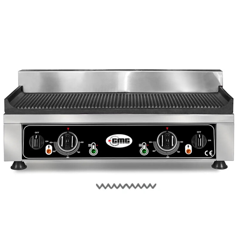 Gmg Bak-/grillplaat | Elektrisch | Gegroefd Oppervlak 520x240 (gietijzer) | 50°c/300°c | 2.2kw (230v) | 540x330x240(h)mm