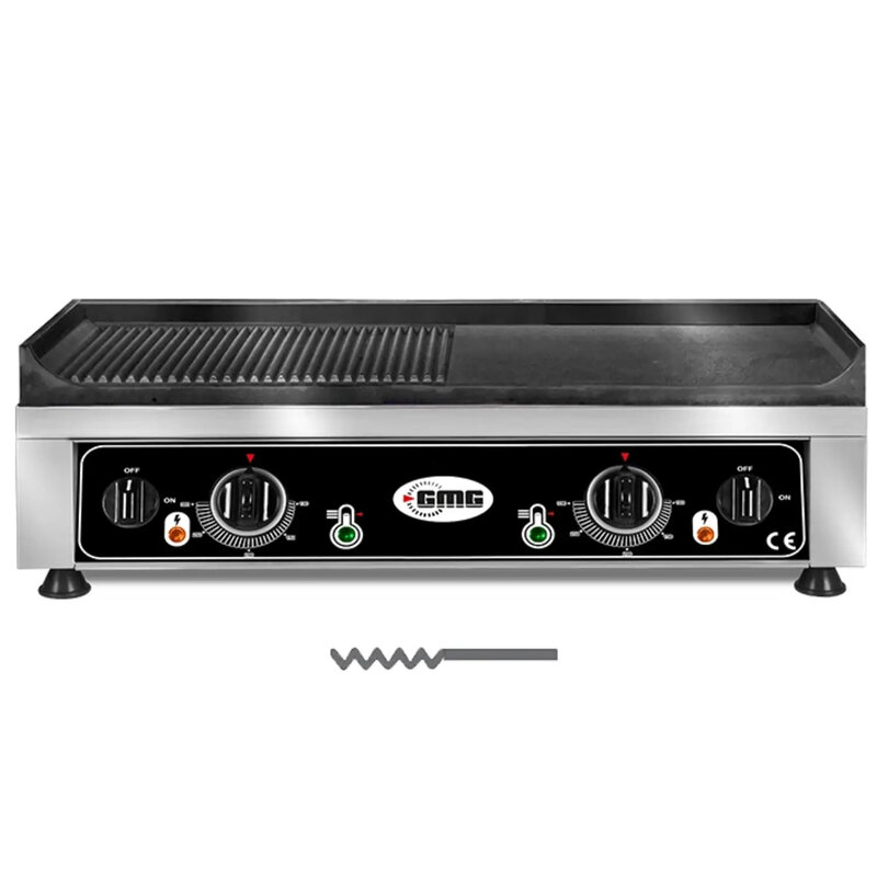 Gmg Bak-/grillplaat | Elektrisch | Glad/gegroefd Oppervlak 680x450 (gietijzer) | 50°c/300°c | 5kw (2x 230v) | 700x530x200(h)mm