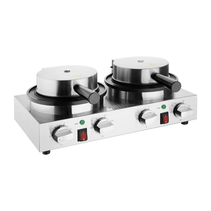 Buffalo Wafelijzer | Dubbel | Belgische Wafels (ø180mm) | 50°c/250°c | 2kw (230v) | Timer | 500x290x198(h)mm